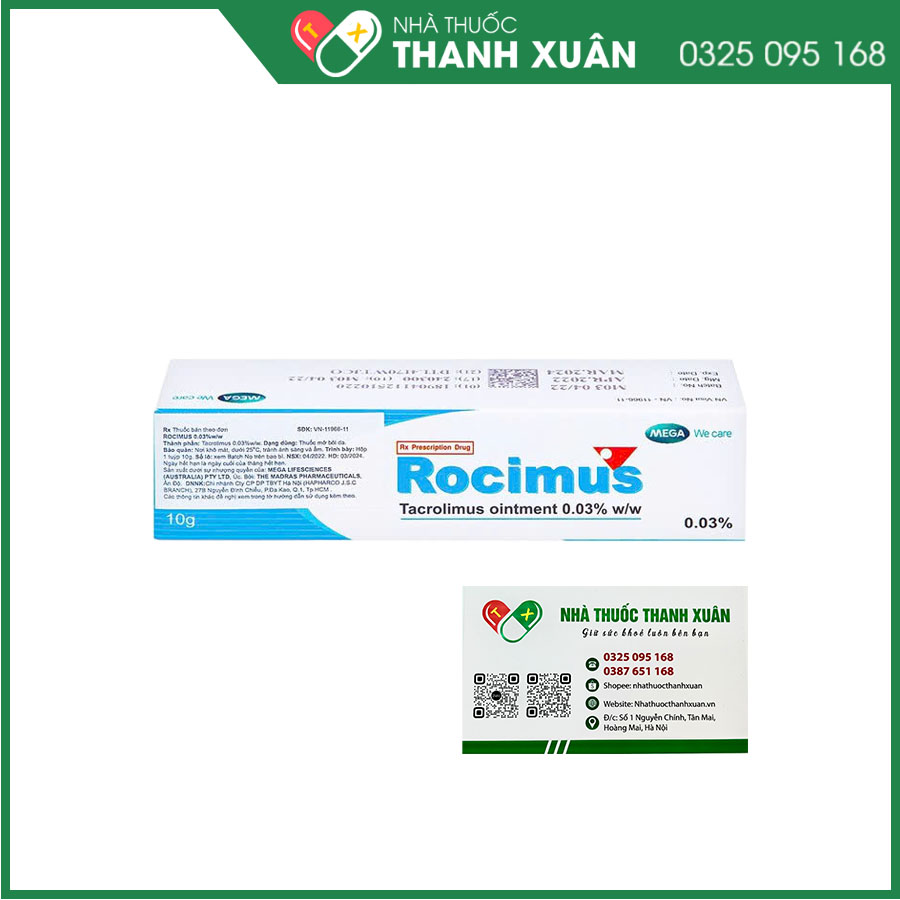 Rocimus 0.03% điều trị bệnh ngoài da do yếu tố miễn dịch, viêm da cơ địa